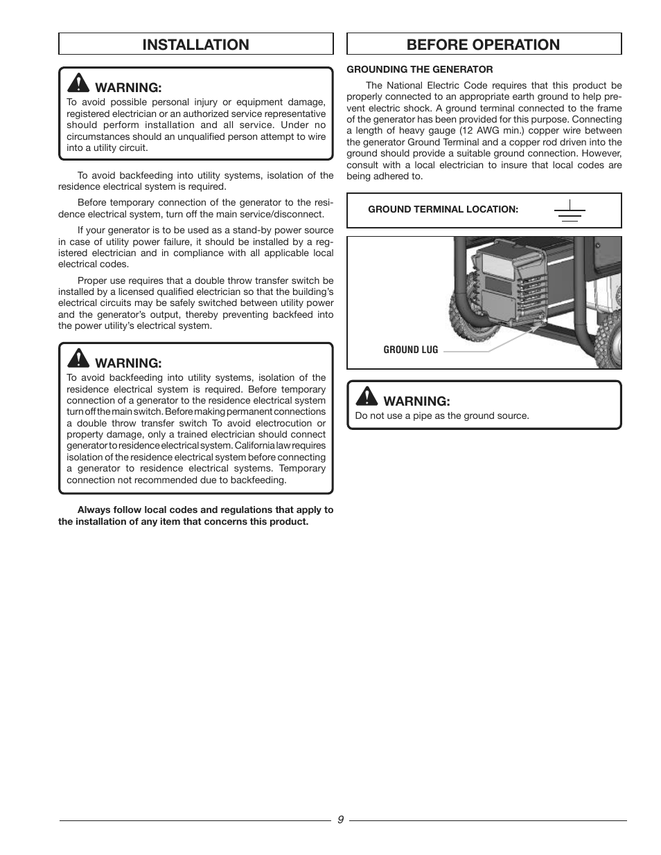 Installation before operation | Homelite HG3510 User Manual | Page 9 / 44
