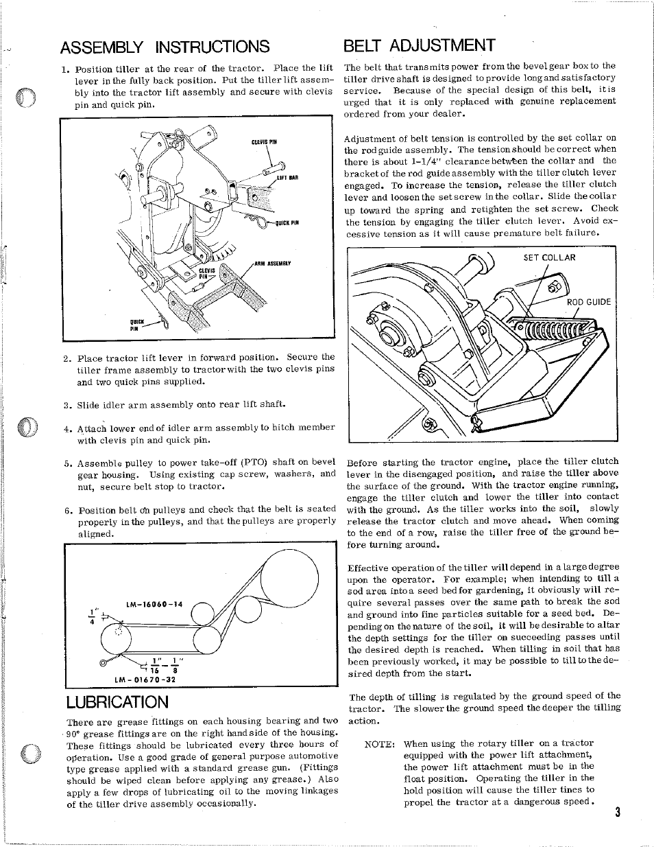 Assembly instructions, Lubrication, Assembly instructions belt adjustment | Homelite 24666 User Manual | Page 3 / 12