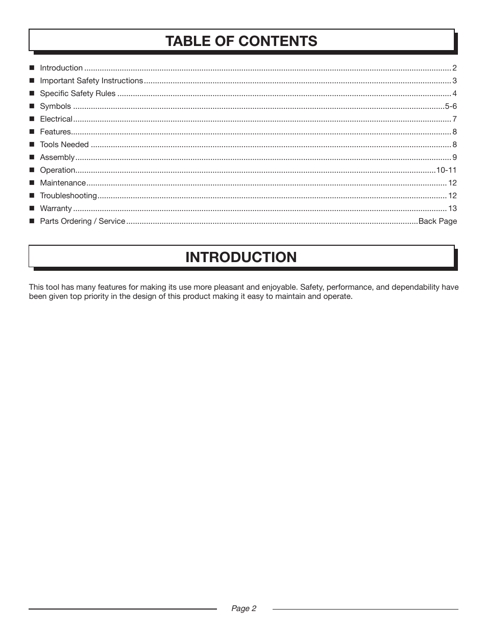 Introduction table of contents | Homelite UT42799 User Manual | Page 2 / 14