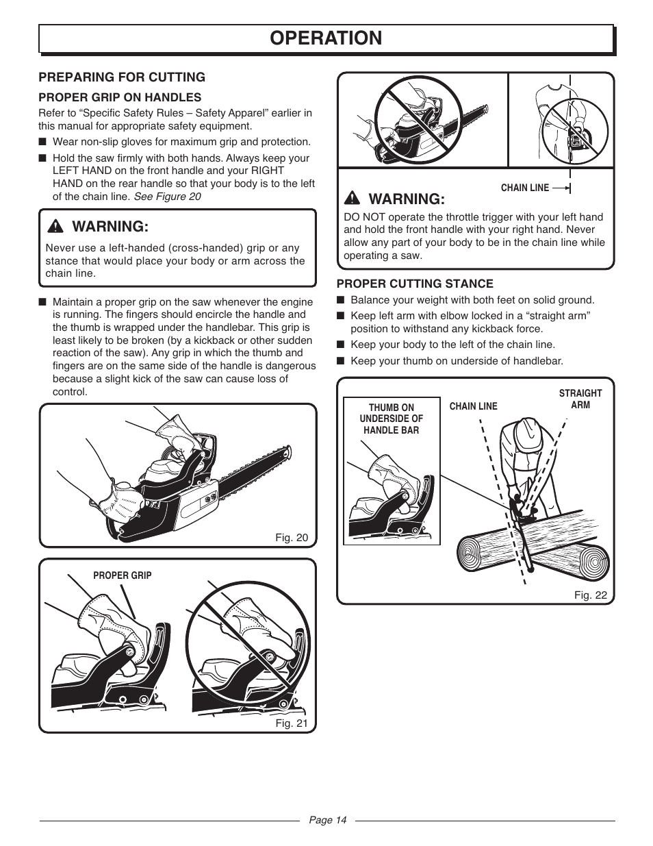 Operation, Warning | Homelite UT10927A User Manual | Page 14 / 36