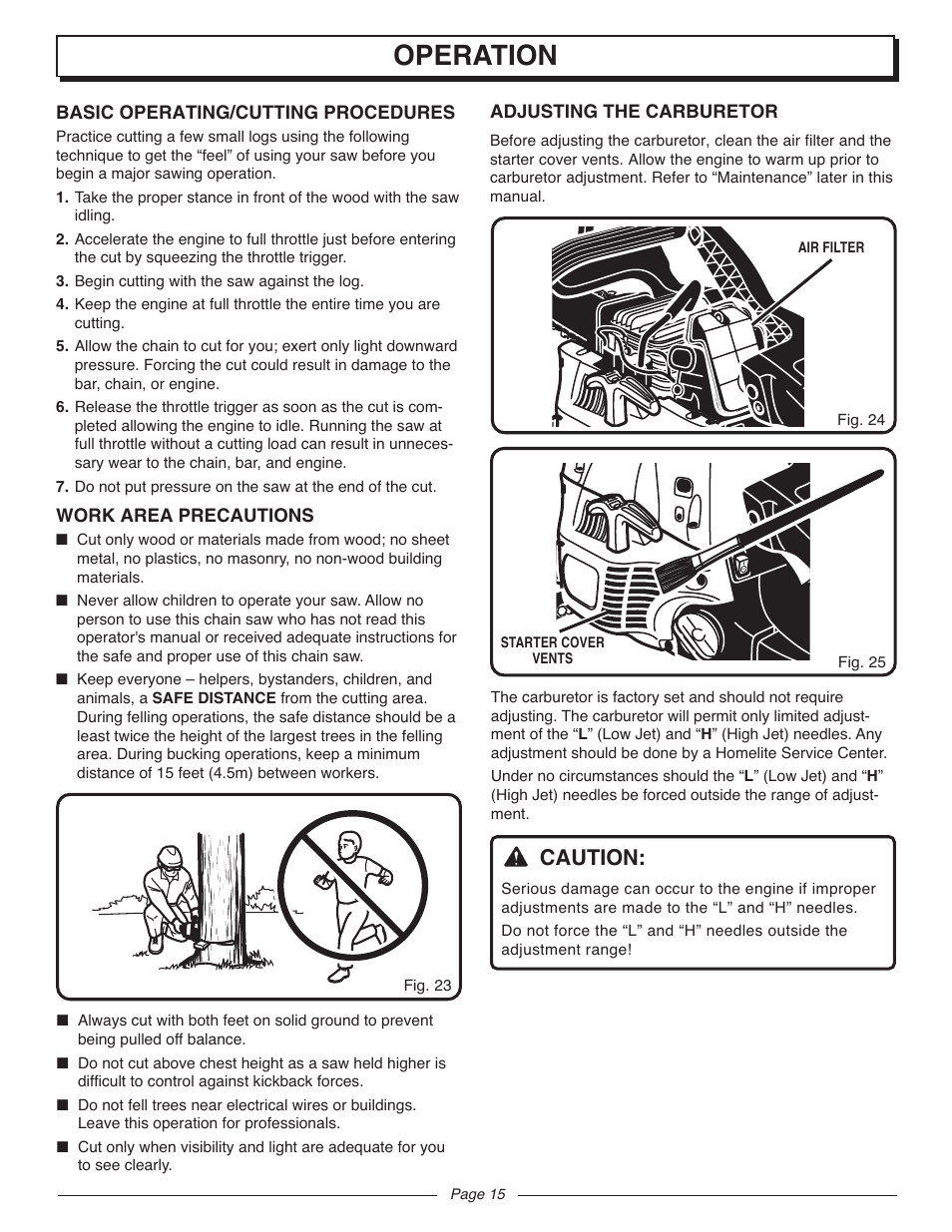 Operation, Caution | Homelite UT10927A User Manual | Page 15 / 36