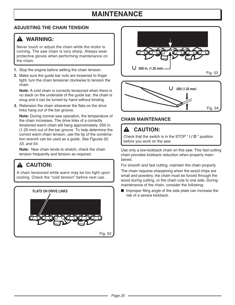 Maintenance, Warning, Caution | Homelite UT10927A User Manual | Page 25 / 36