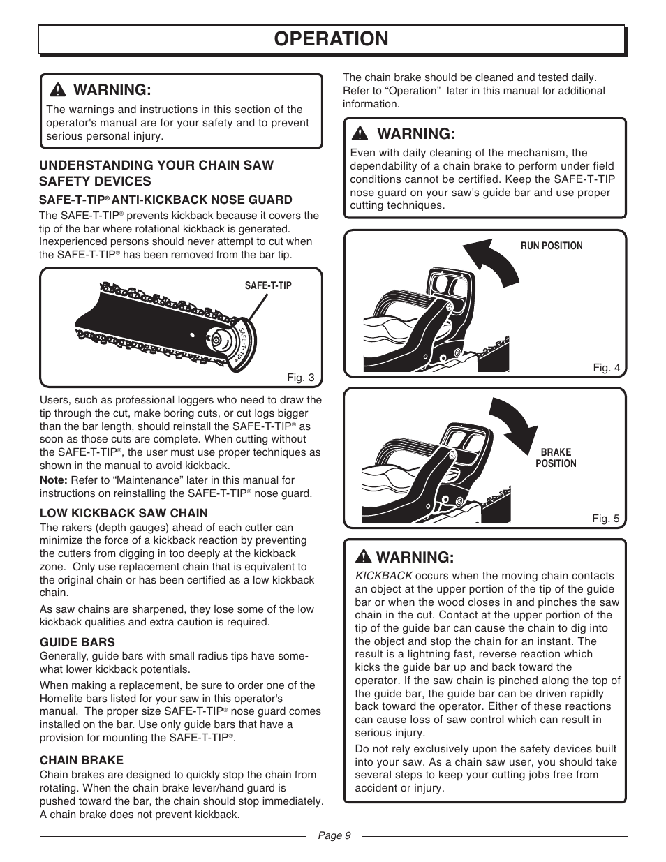 Operation, Warning | Homelite UT10927A User Manual | Page 9 / 36