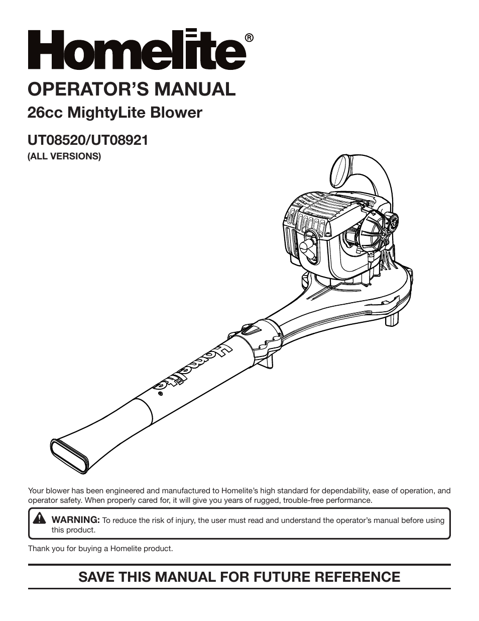 Homelite MIGHTYLITE UT08520 User Manual | 18 pages