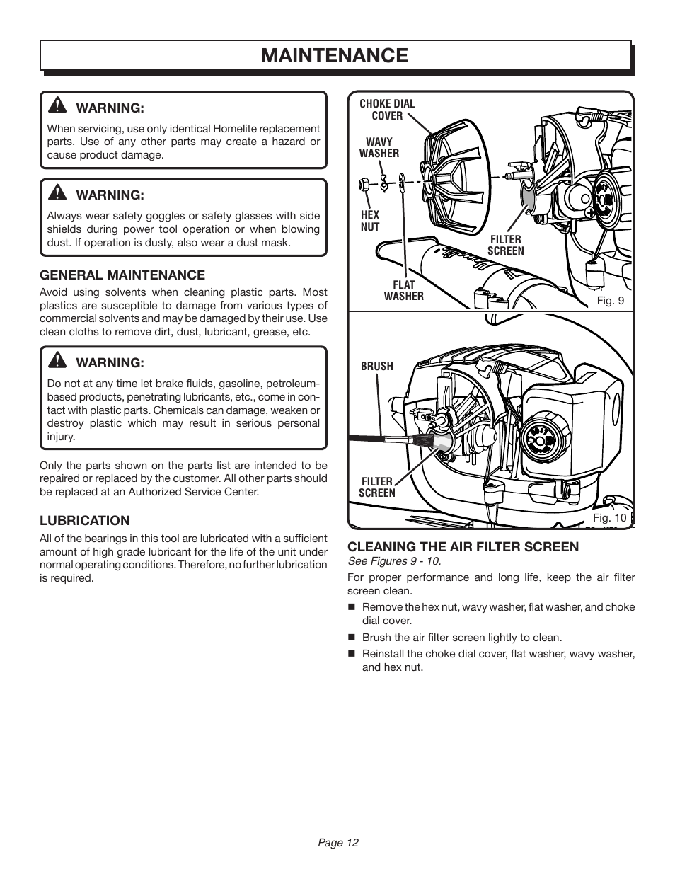 Maintenance | Homelite MIGHTYLITE UT08520 User Manual | Page 12 / 18