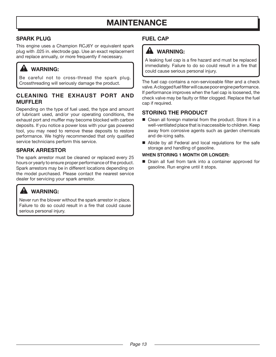 Maintenance | Homelite MIGHTYLITE UT08520 User Manual | Page 13 / 18