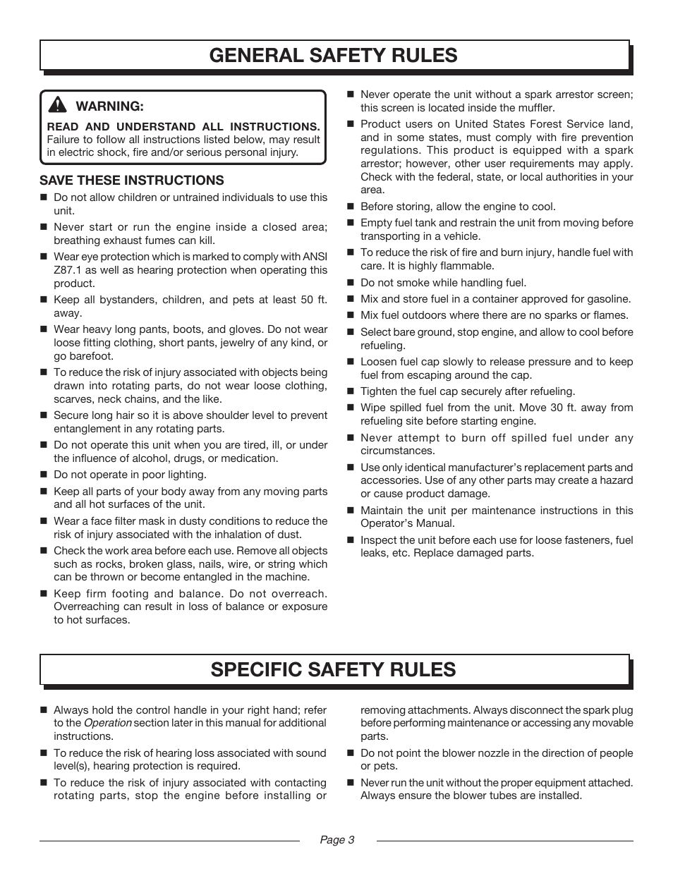 General safety rules specific safety rules | Homelite MIGHTYLITE UT08520 User Manual | Page 3 / 18