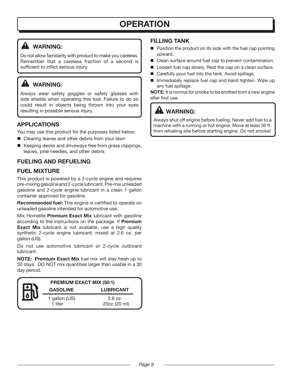 Operation | Homelite MIGHTYLITE UT08520 User Manual | Page 9 / 18