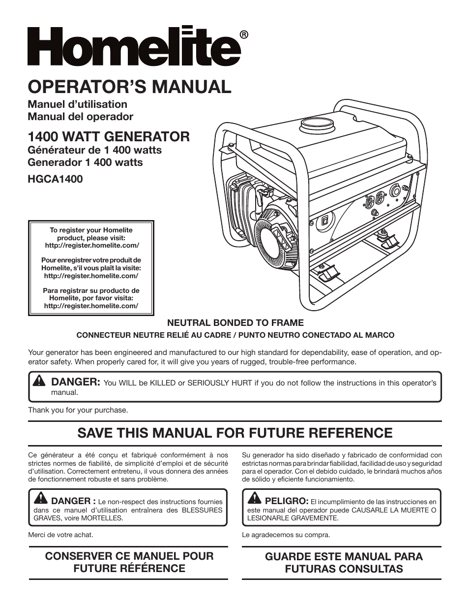 Homelite HGCA1400 User Manual | 58 pages