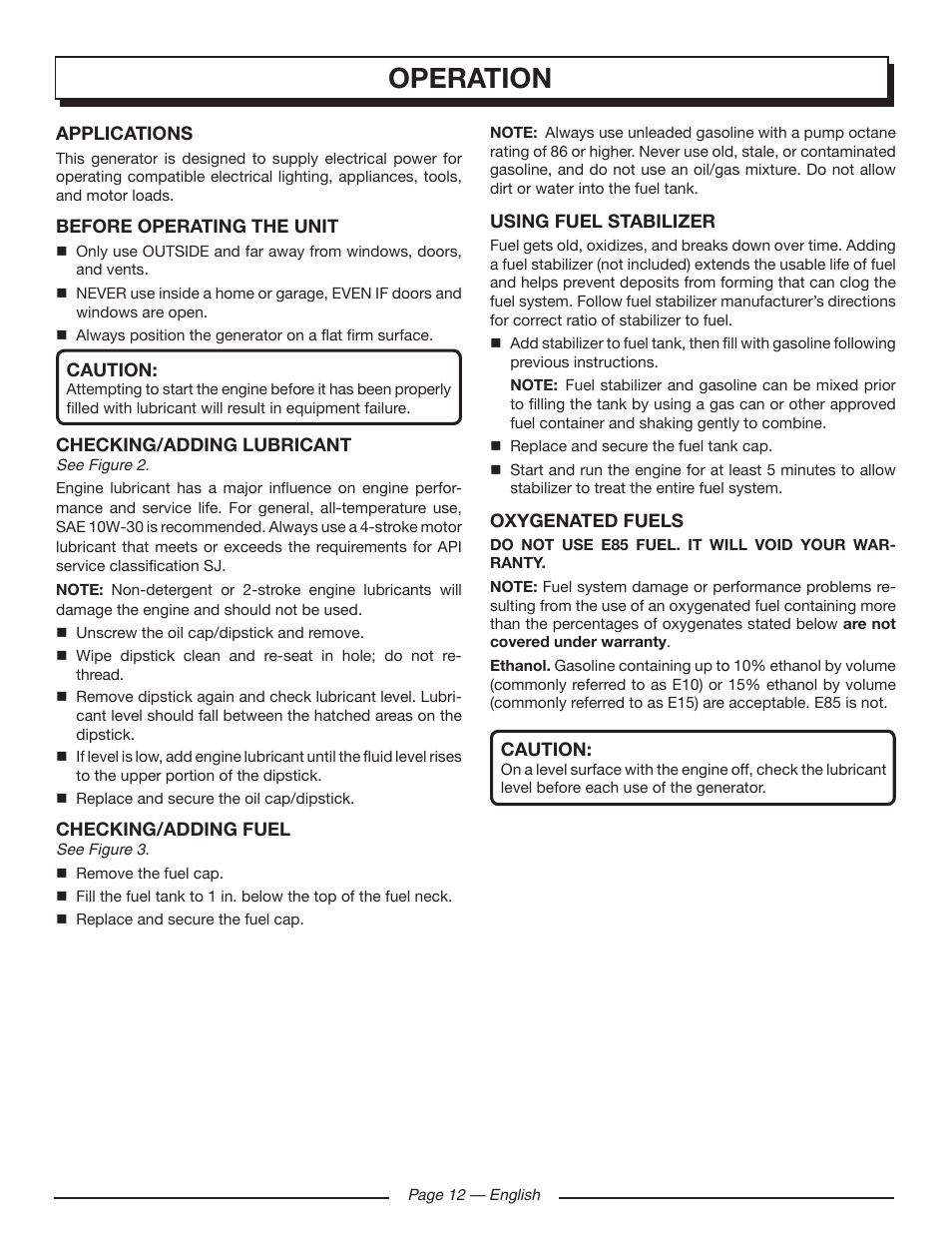 Operation | Homelite HGCA1400 User Manual | Page 14 / 58