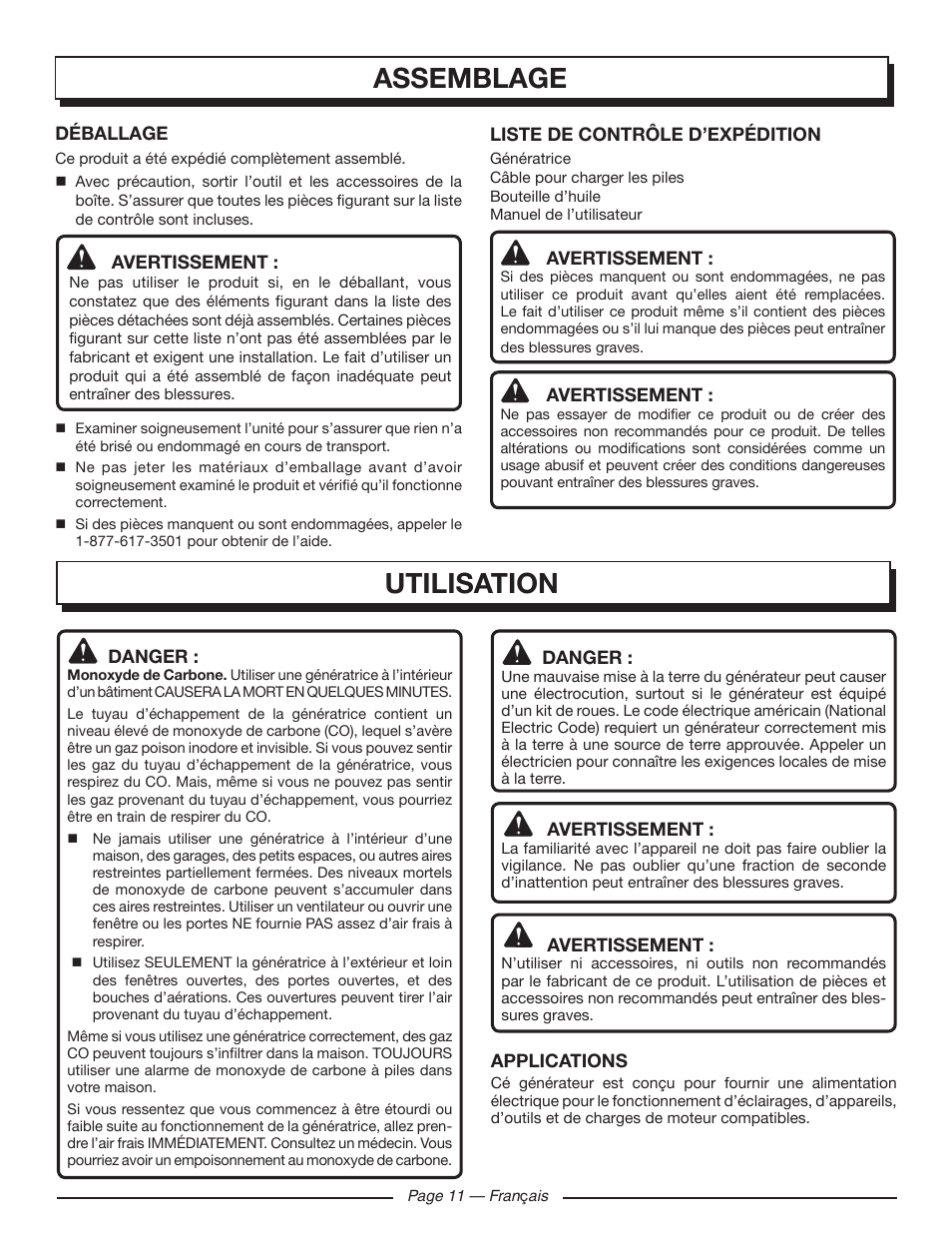 Assemblage, Utilisation | Homelite HGCA1400 User Manual | Page 31 / 58