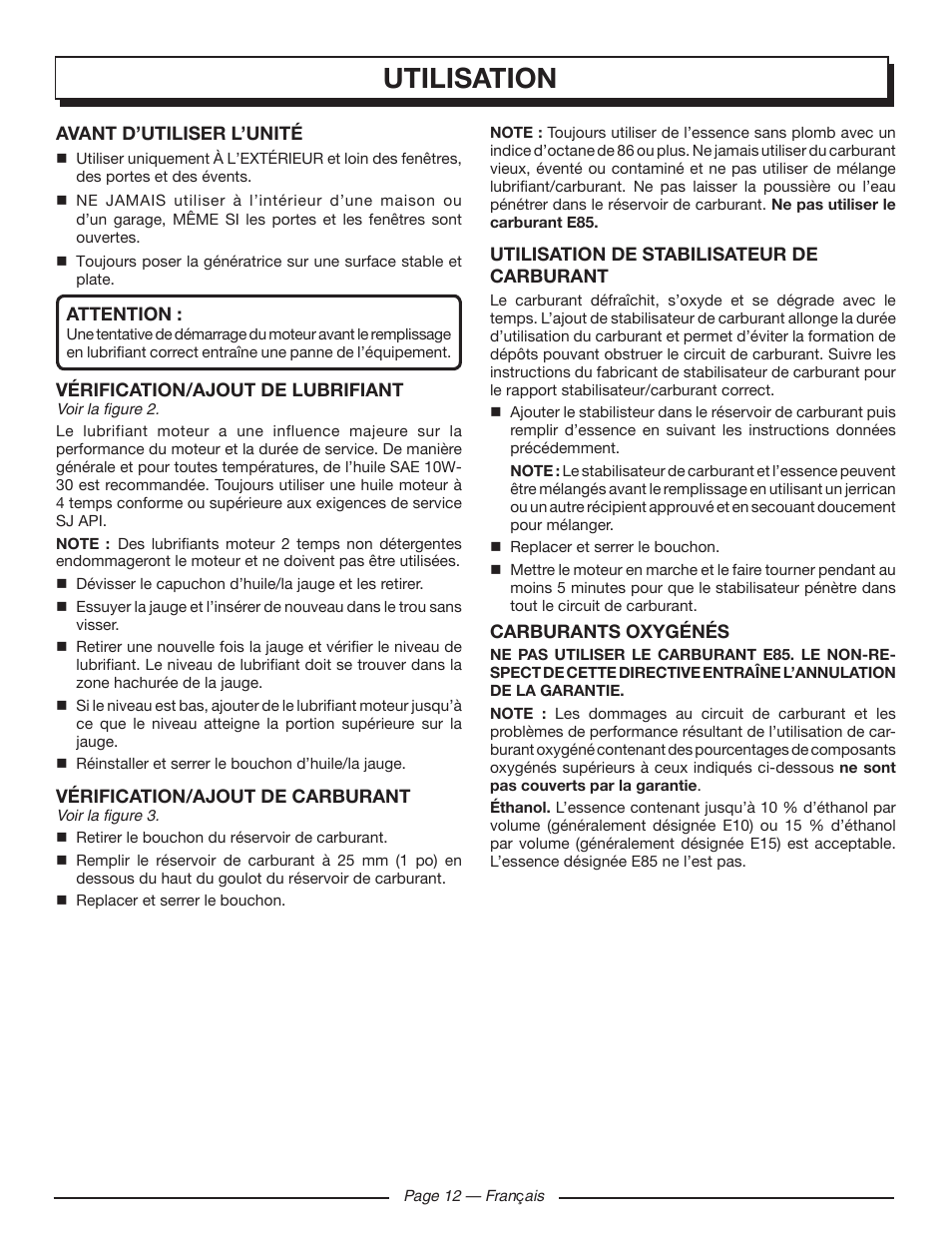 Utilisation | Homelite HGCA1400 User Manual | Page 32 / 58
