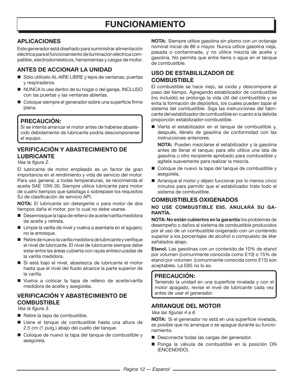 Funcionamiento | Homelite HGCA1400 User Manual | Page 50 / 58