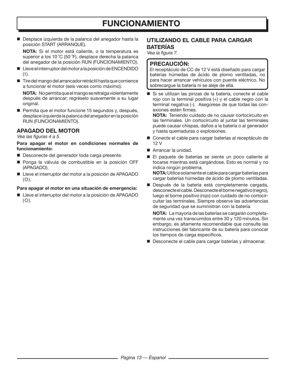 Funcionamiento | Homelite HGCA1400 User Manual | Page 51 / 58