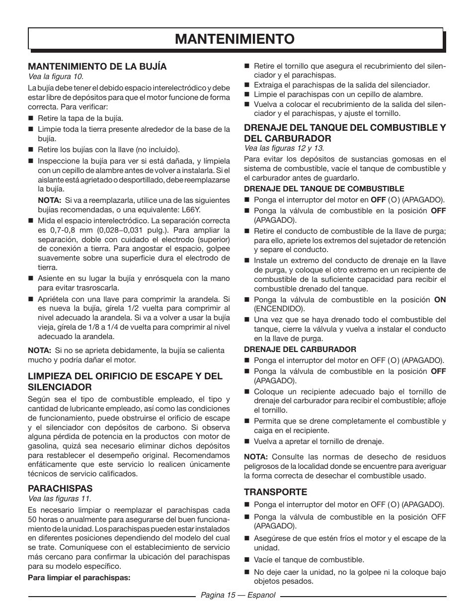 Mantenimiento | Homelite HGCA1400 User Manual | Page 53 / 58