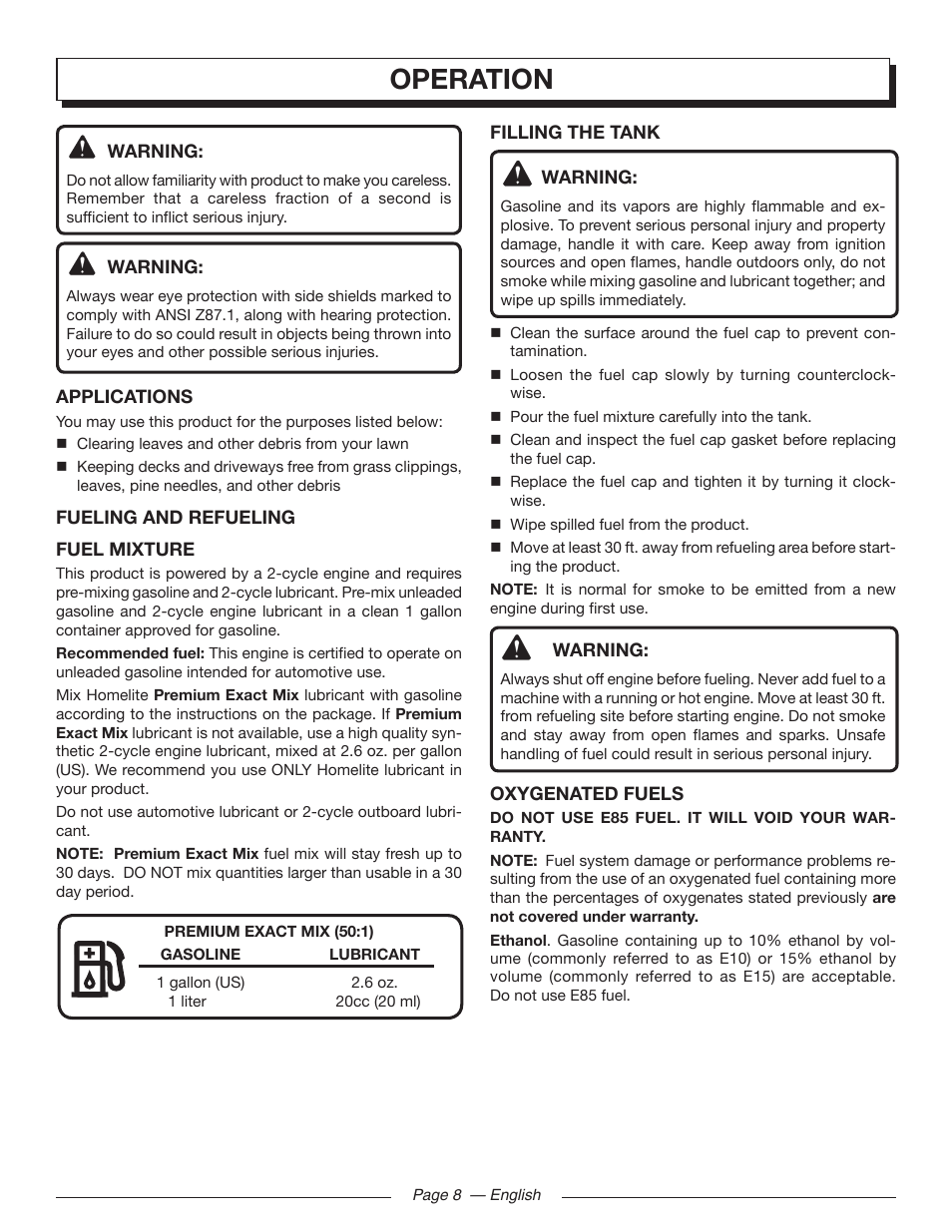 Operation | Homelite UT09510 User Manual | Page 10 / 42