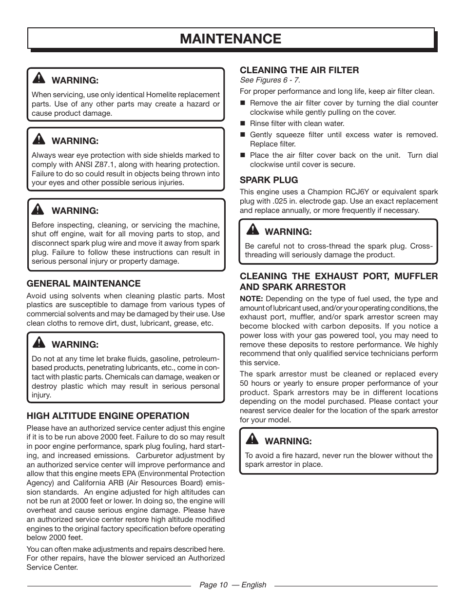 Maintenance | Homelite UT09510 User Manual | Page 12 / 42