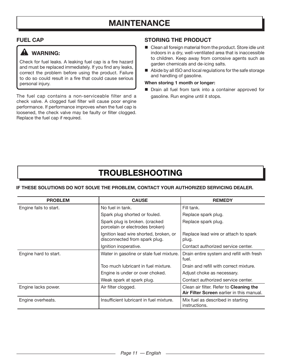 Troubleshooting, Maintenance | Homelite UT09510 User Manual | Page 13 / 42