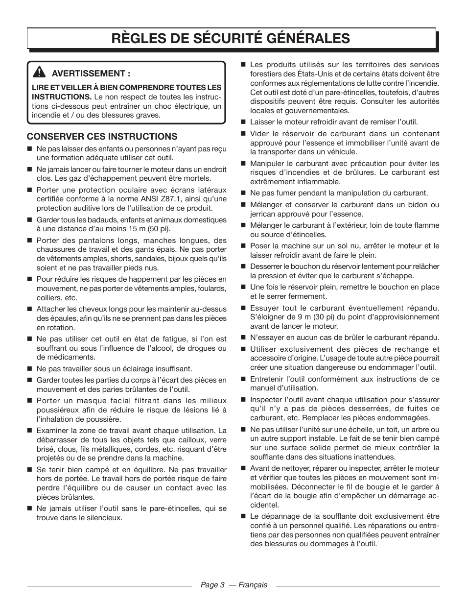 Règles de sécurité générales | Homelite UT09510 User Manual | Page 18 / 42