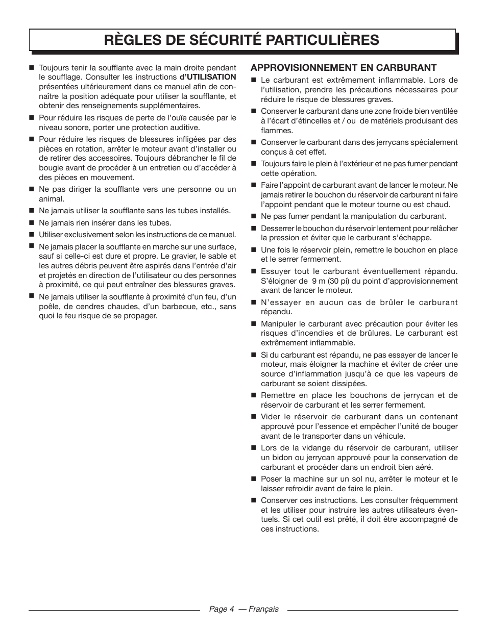 Règles de sécurité particulières | Homelite UT09510 User Manual | Page 19 / 42