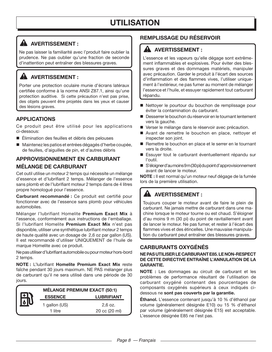 Utilisation | Homelite UT09510 User Manual | Page 23 / 42