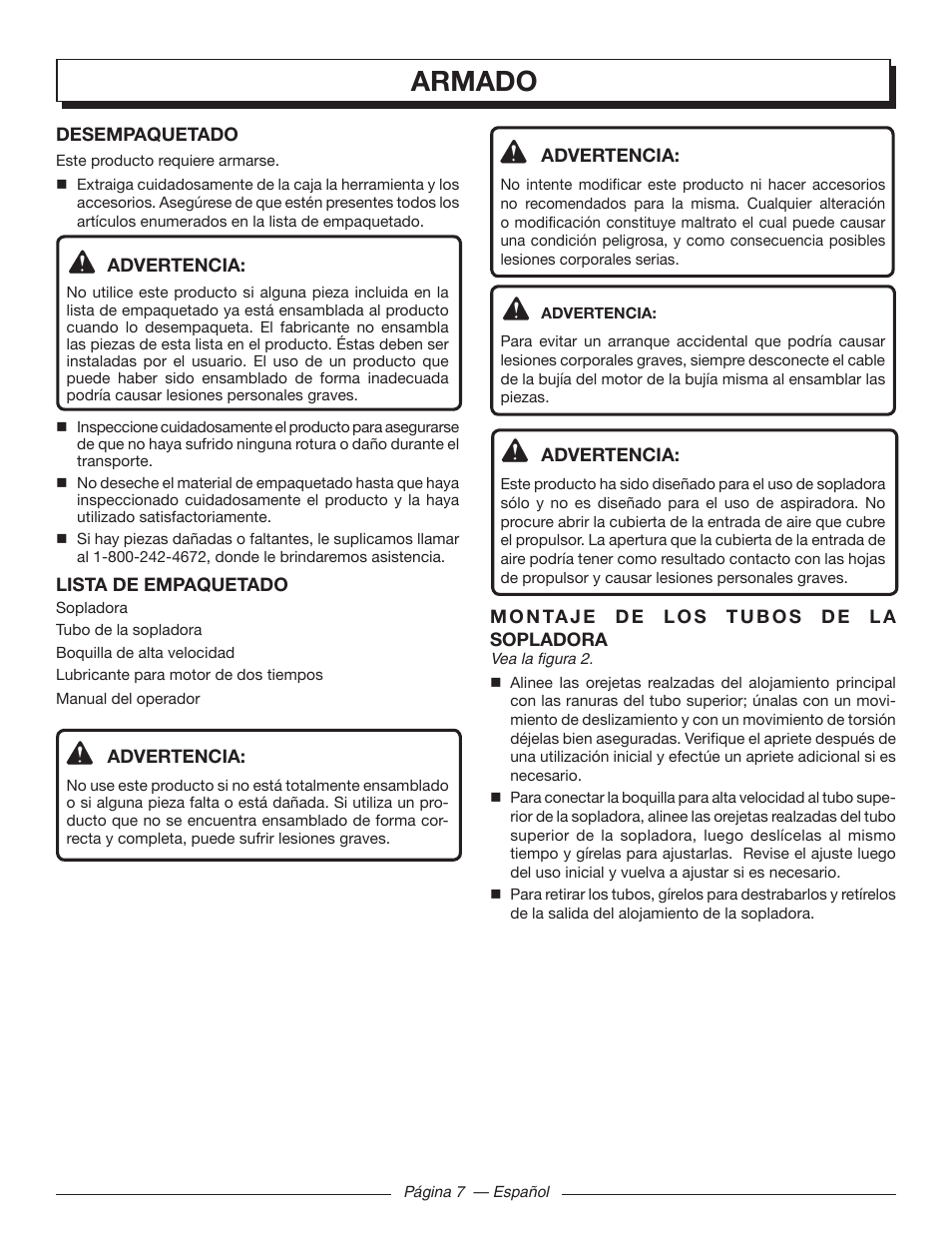 Armado | Homelite UT09510 User Manual | Page 34 / 42