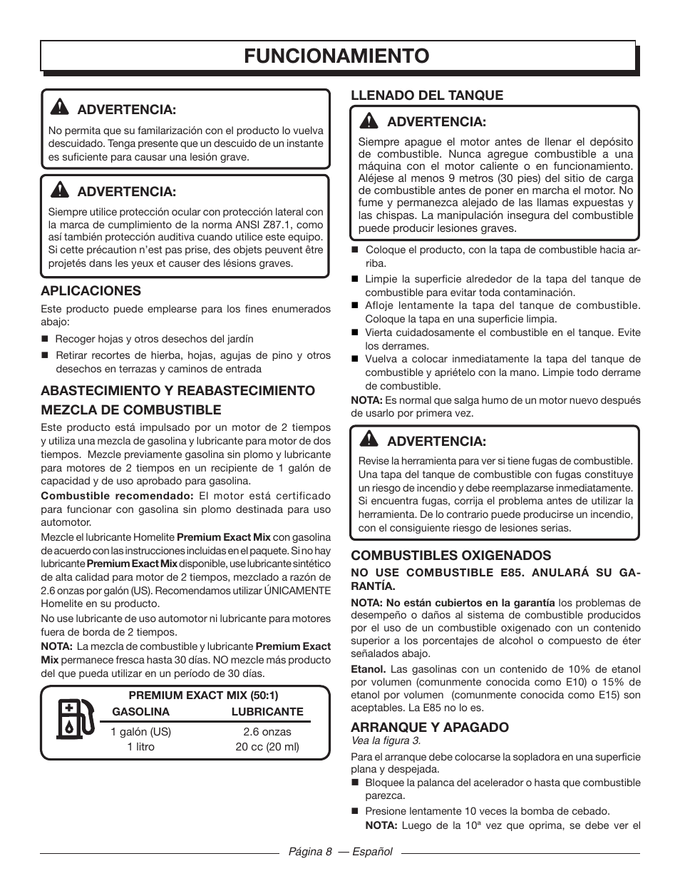 Funcionamiento | Homelite UT09510 User Manual | Page 35 / 42
