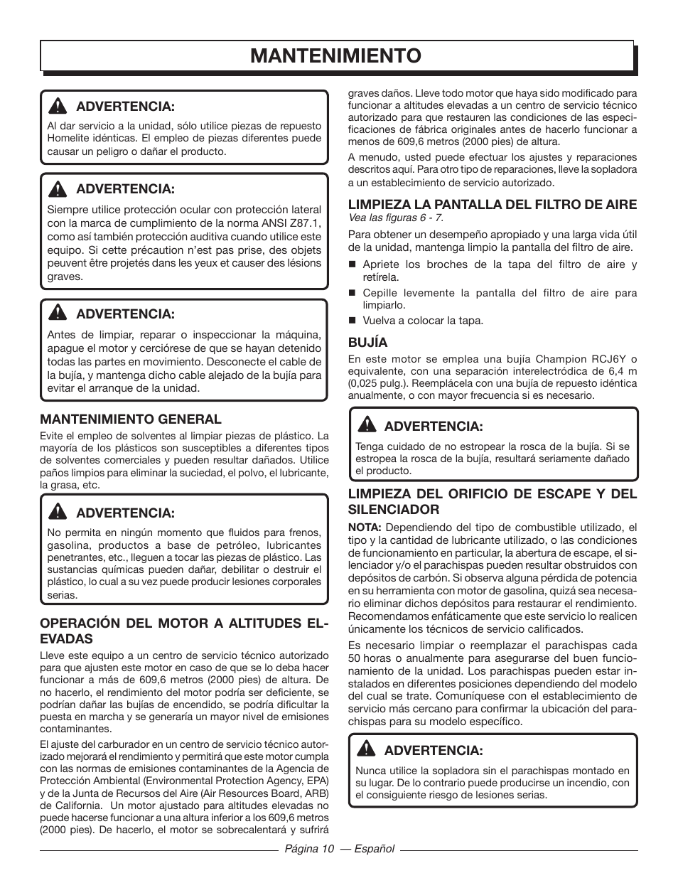 Mantenimiento | Homelite UT09510 User Manual | Page 37 / 42