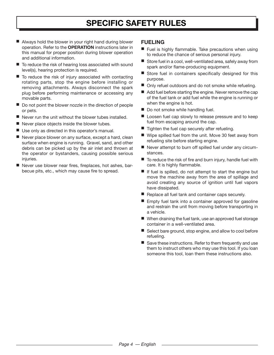 Specific safety rules | Homelite UT09510 User Manual | Page 6 / 42