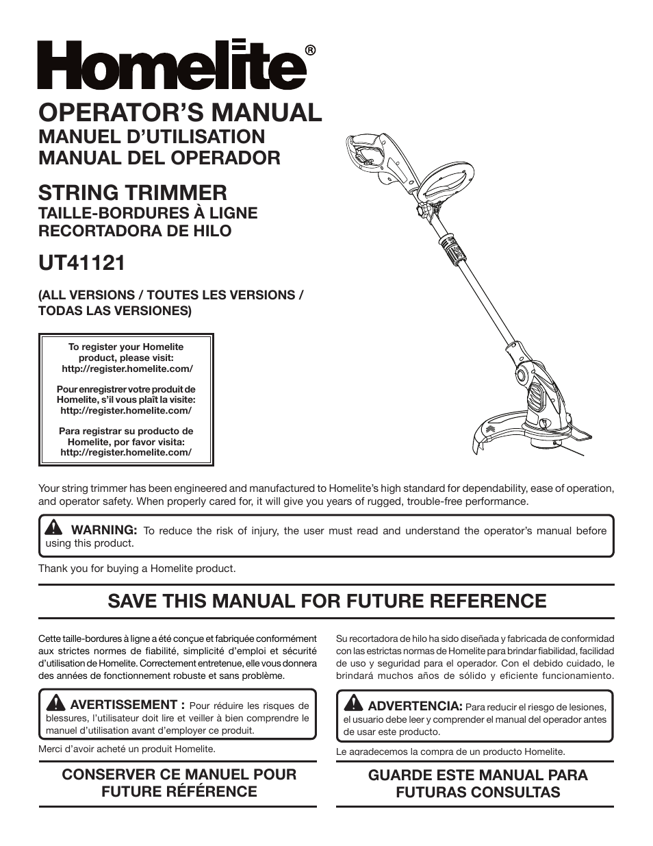 Homelite UT41121 User Manual | 36 pages