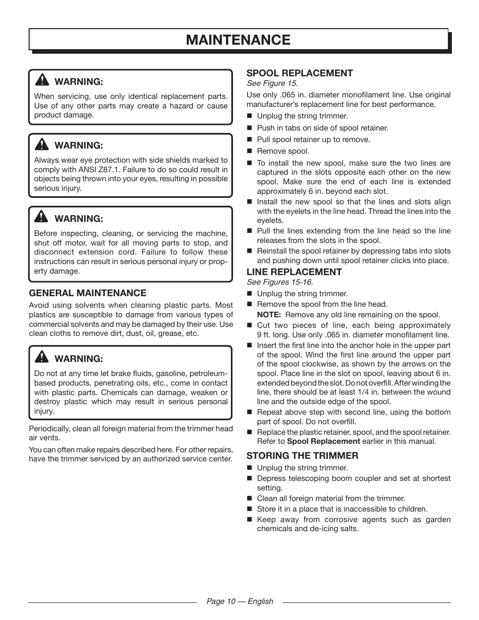 Maintenance | Homelite UT41121 User Manual | Page 10 / 36