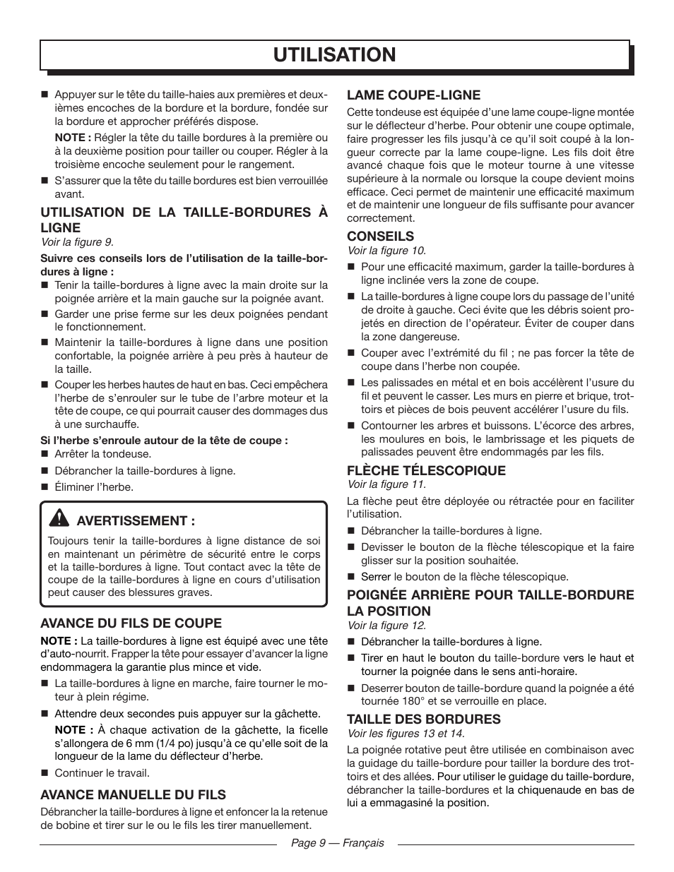 Utilisation | Homelite UT41121 User Manual | Page 20 / 36