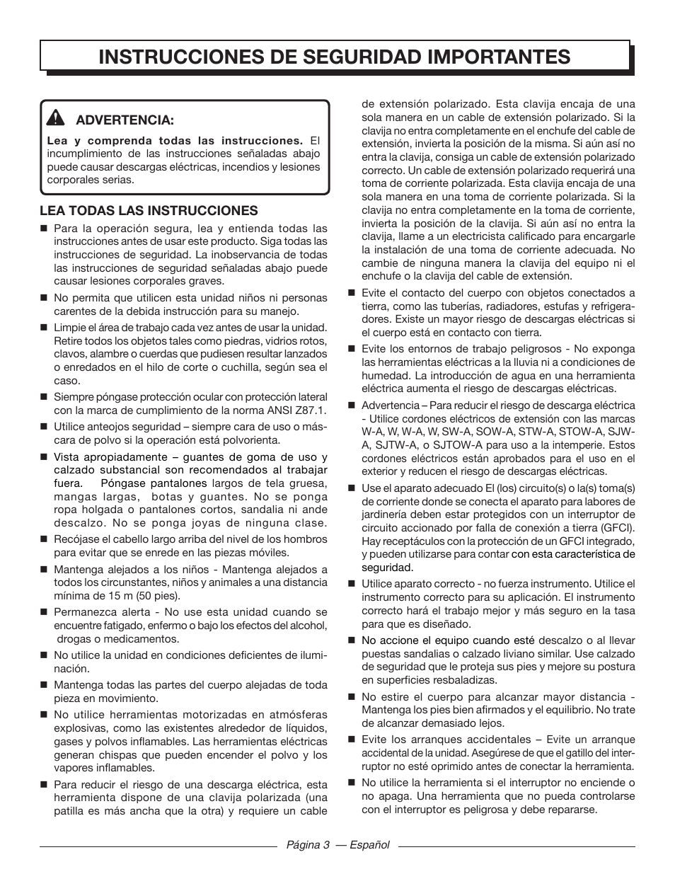 Instrucciones de seguridad importantes | Homelite UT41121 User Manual | Page 25 / 36