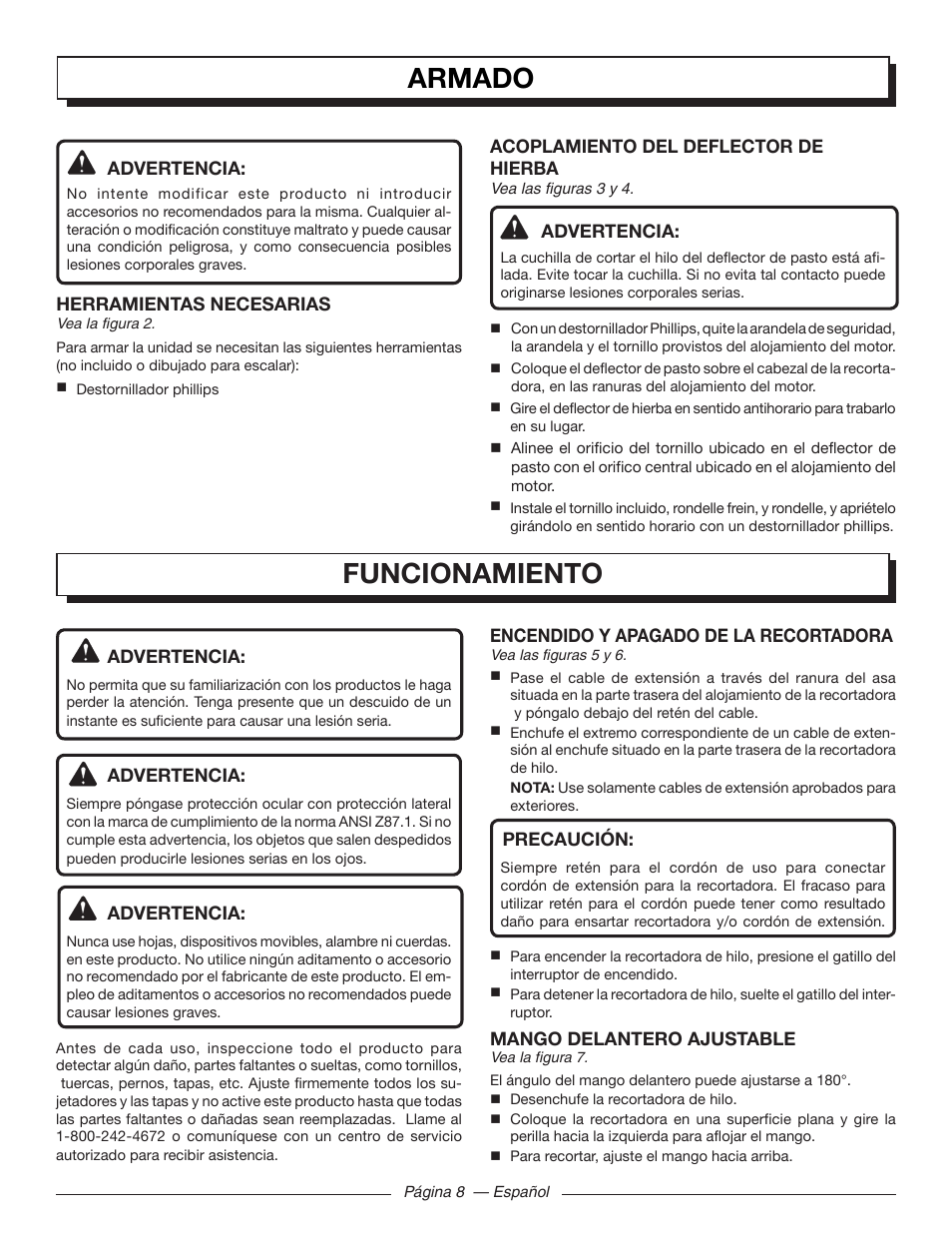 Armado, Funcionamiento | Homelite UT41121 User Manual | Page 30 / 36