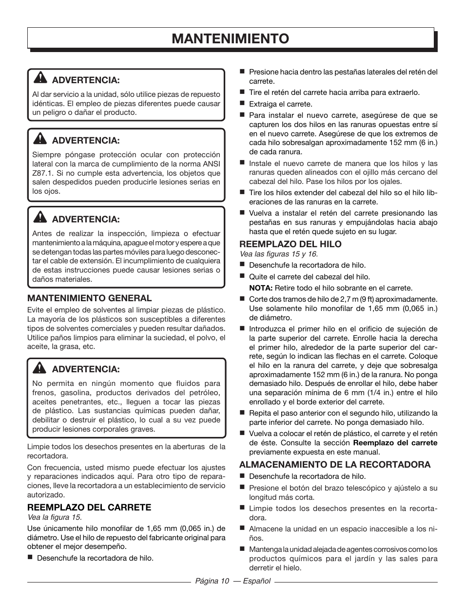 Mantenimiento | Homelite UT41121 User Manual | Page 32 / 36