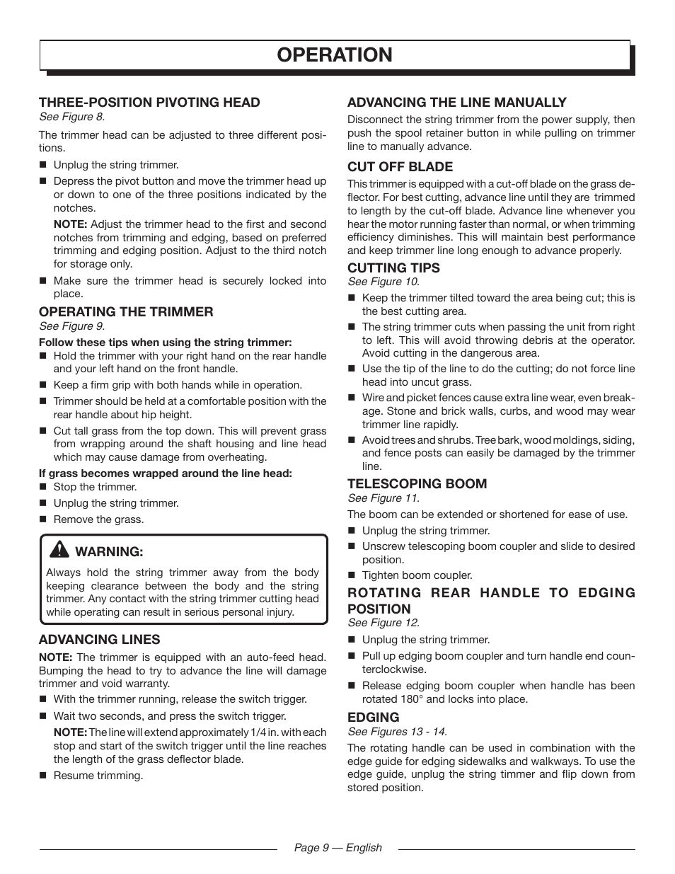 Operation | Homelite UT41121 User Manual | Page 9 / 36