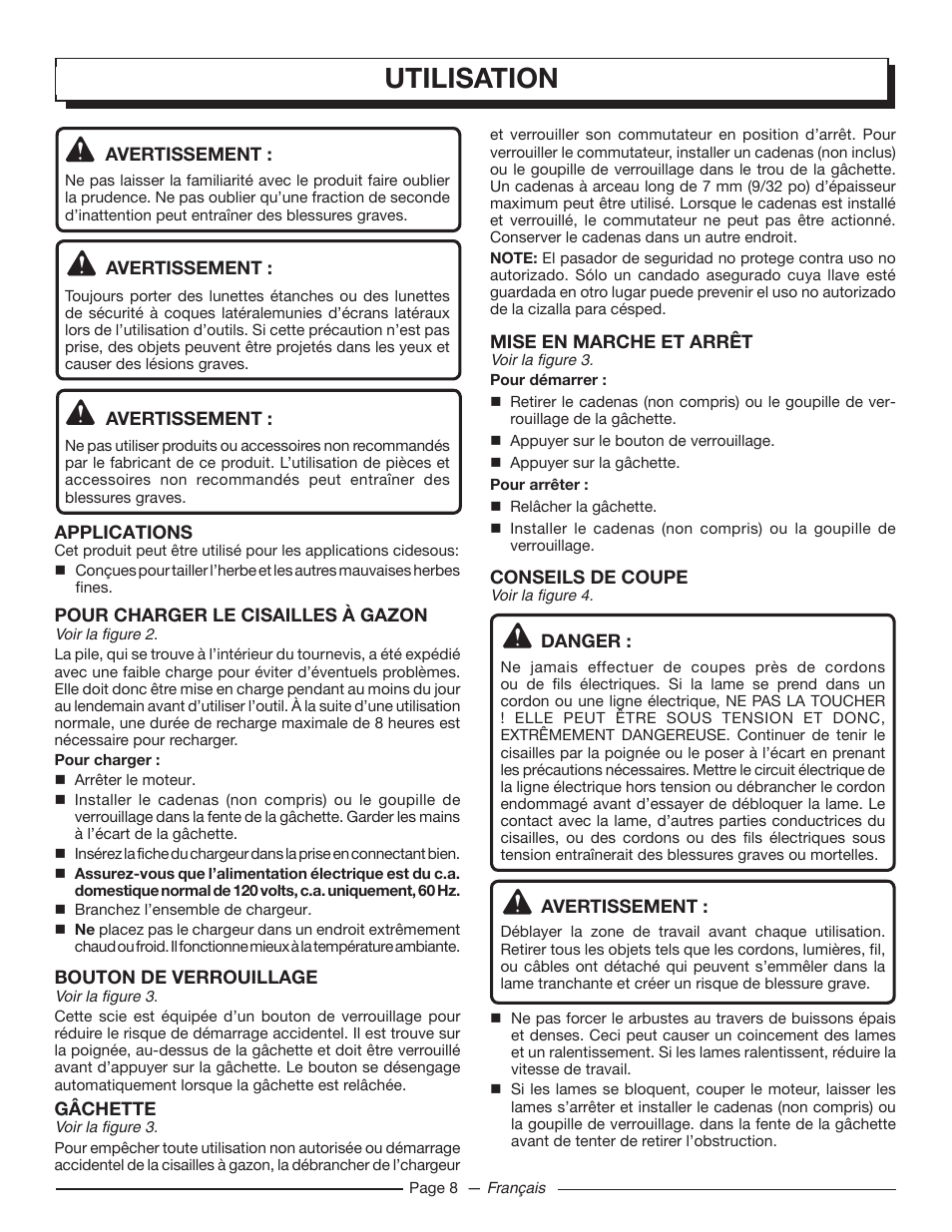 Utilisation | Homelite UT44172 User Manual | Page 21 / 38
