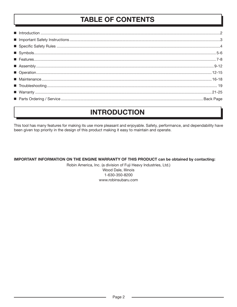 Table of contents introduction | Homelite HP3127S User Manual | Page 2 / 26