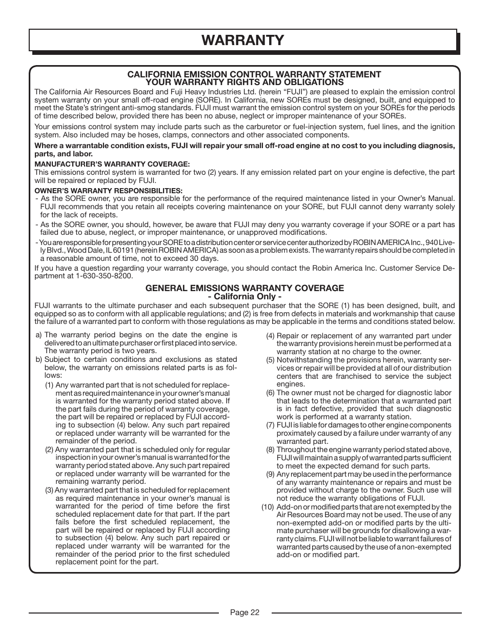 Warranty | Homelite HP3127S User Manual | Page 22 / 26