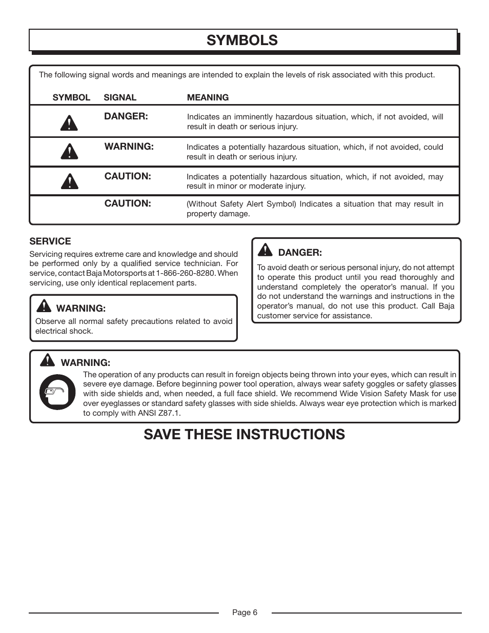 Symbols, Save these instructions | Homelite HP3127S User Manual | Page 6 / 26