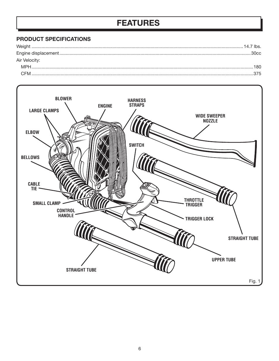 Features | Homelite BACKPACKER II UT08572 User Manual | Page 6 / 18