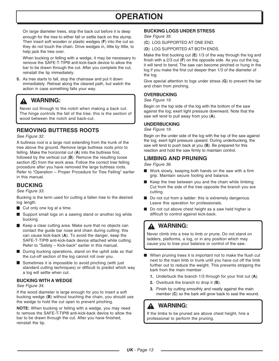 Operation, Warning | Homelite UT74121D User Manual | Page 13 / 20