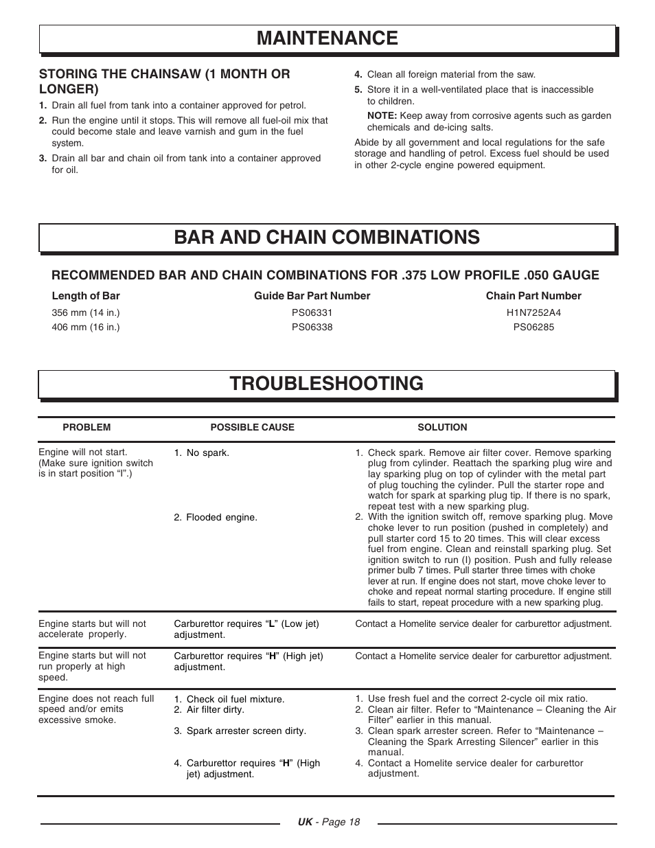 Homelite UT74121D User Manual | Page 18 / 20