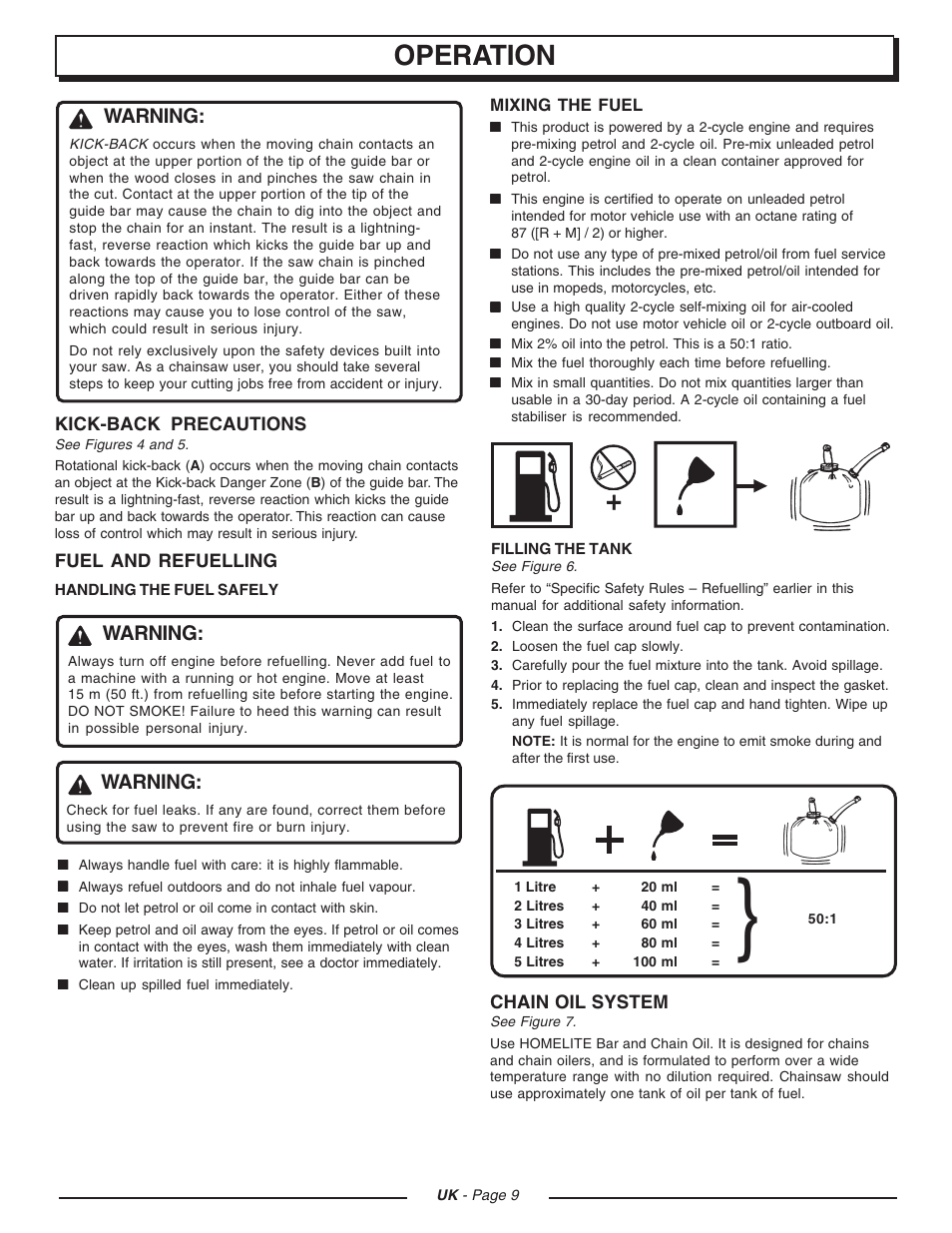 Operation, Warning | Homelite UT74121D User Manual | Page 9 / 20