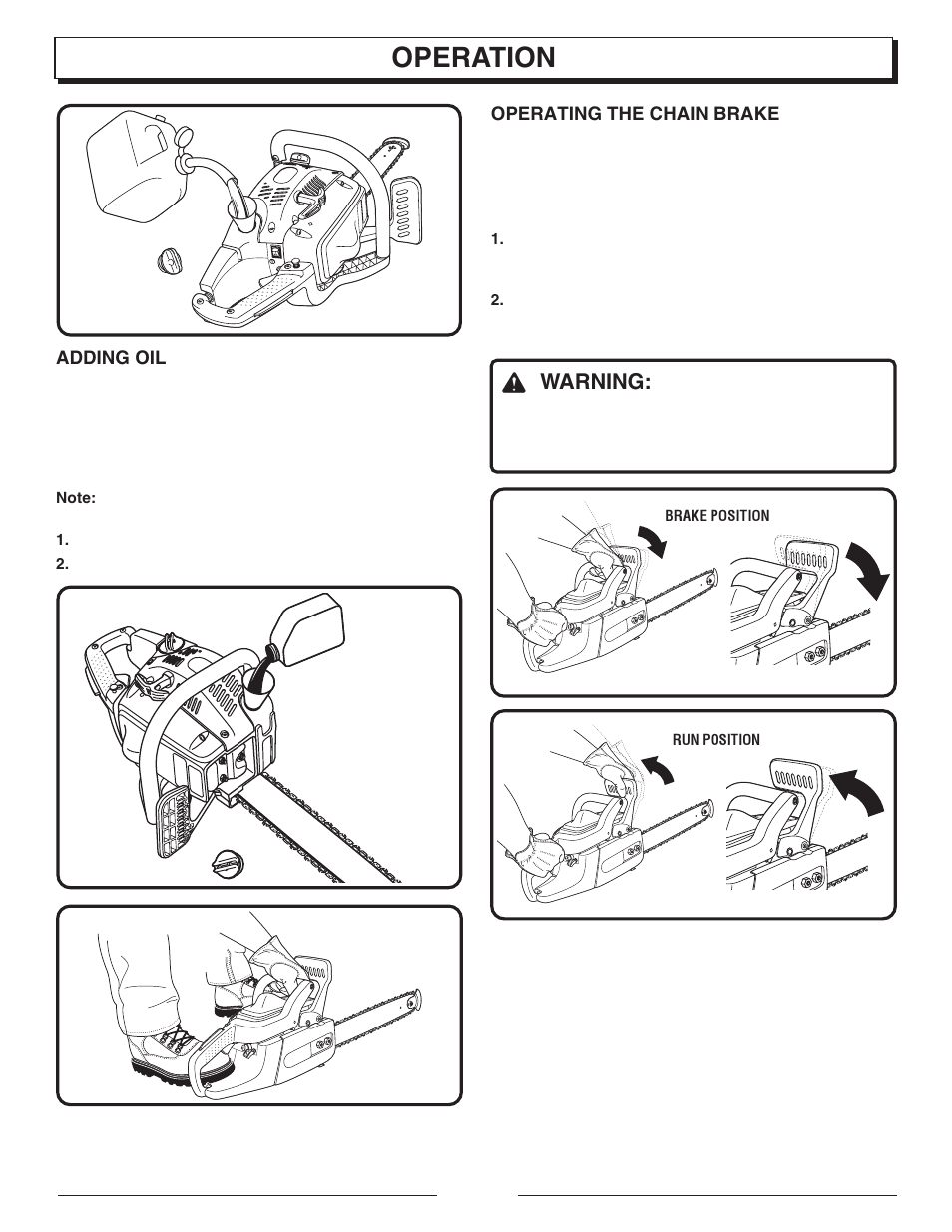 Operation, Warning | Homelite UT10947E User Manual | Page 11 / 36