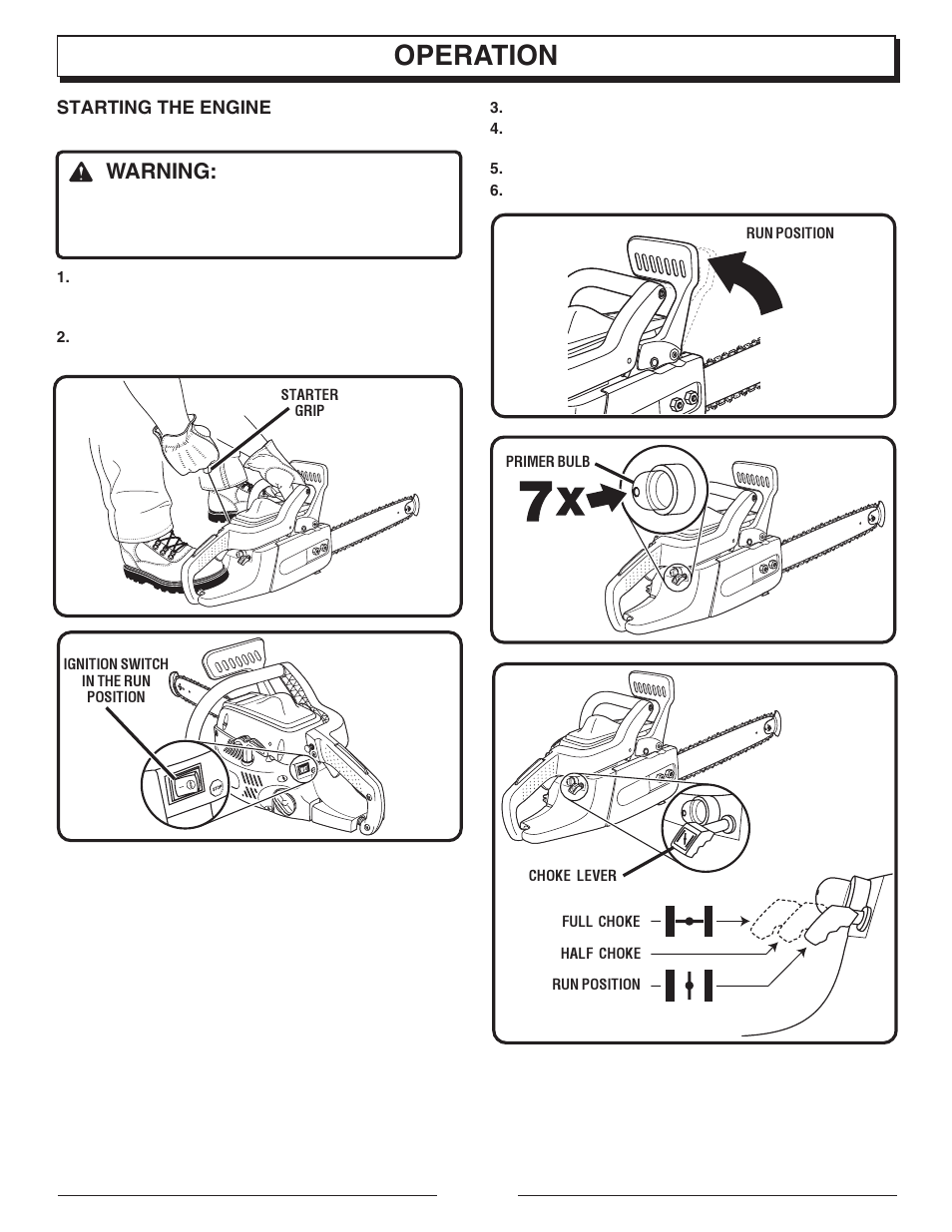 Operation, Warning | Homelite UT10947E User Manual | Page 12 / 36