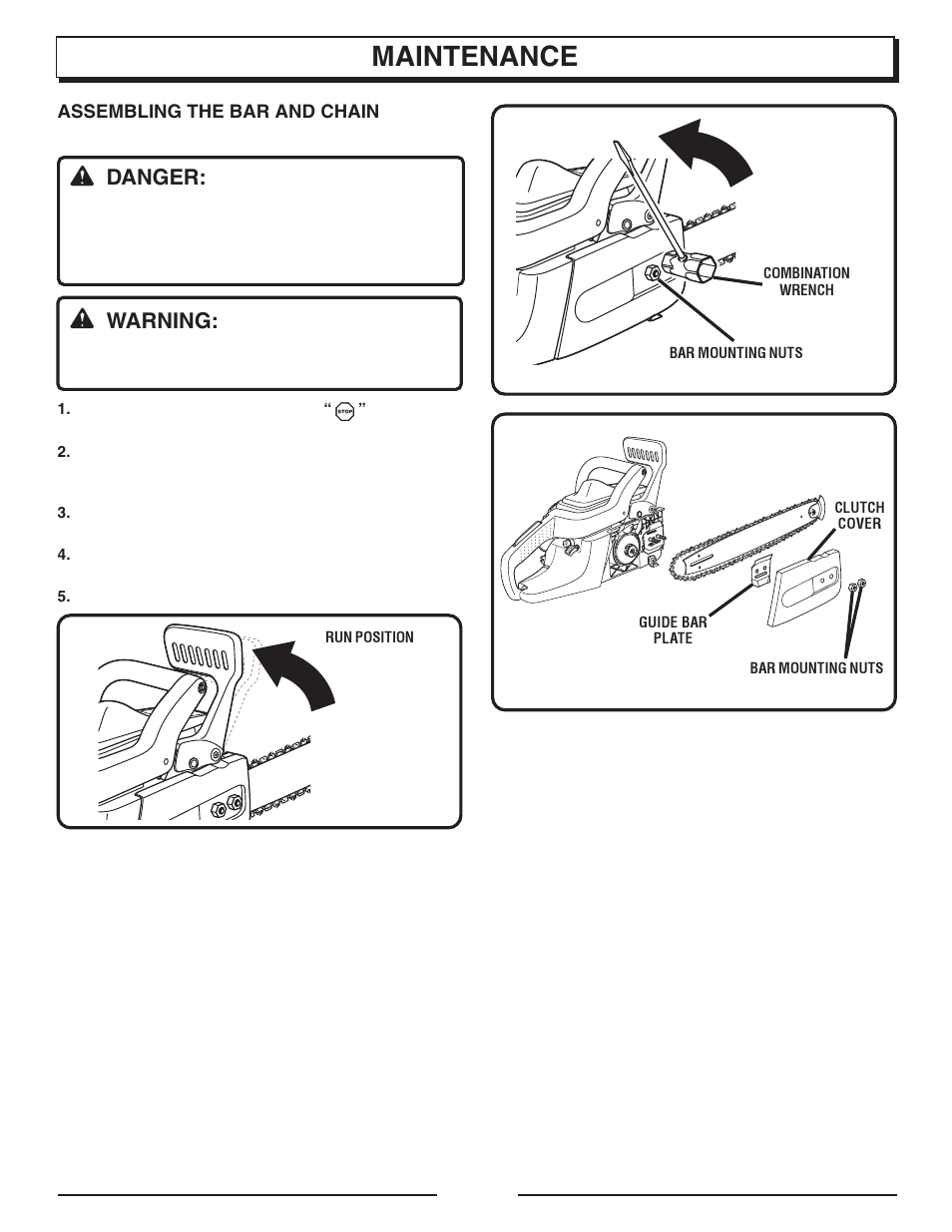 Maintenance, Danger, Warning | Homelite UT10947E User Manual | Page 22 / 36