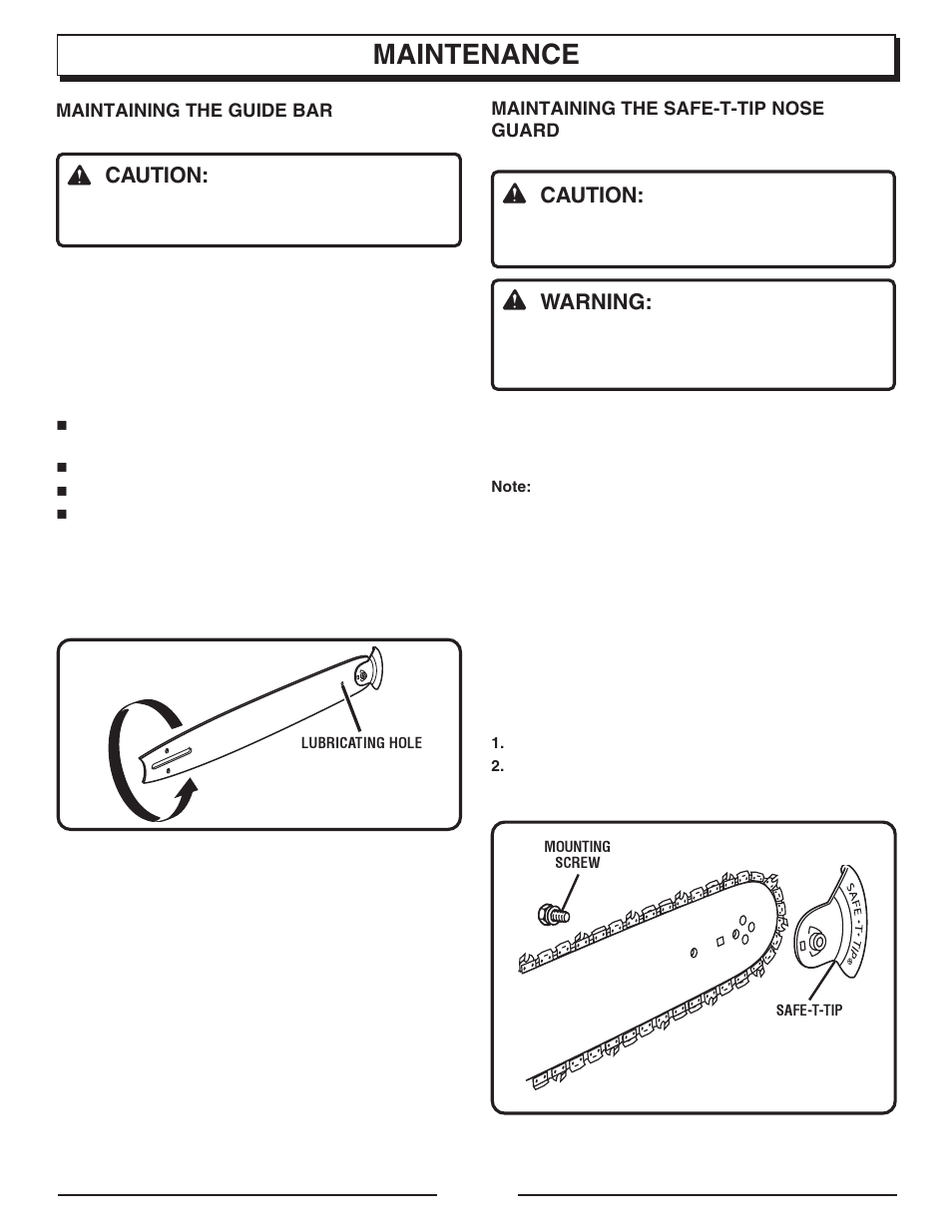 Maintenance, Caution, Warning | Homelite UT10947E User Manual | Page 29 / 36