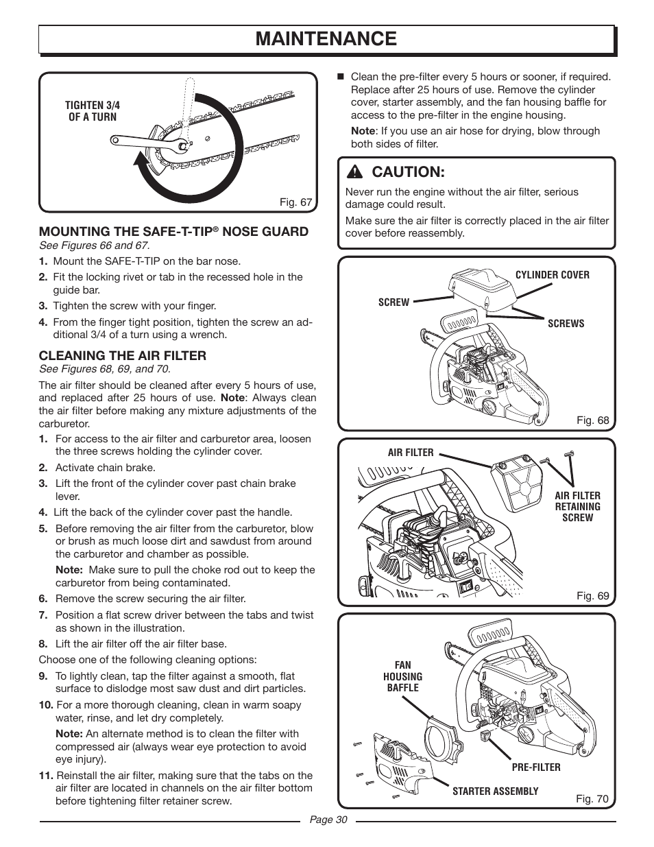 Maintenance, Caution | Homelite UT10947E User Manual | Page 30 / 36