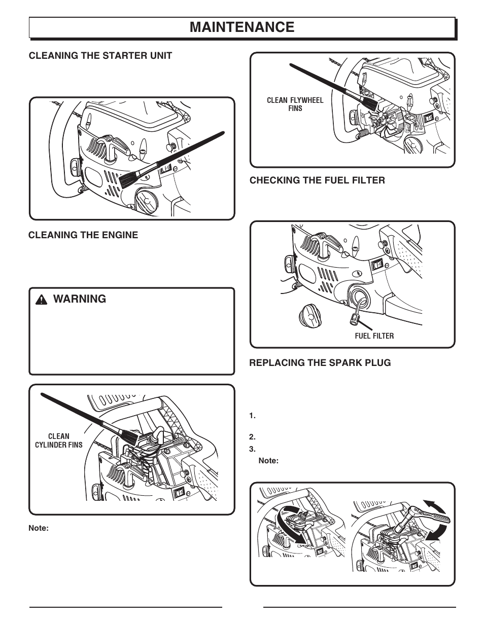 Maintenance, Warning | Homelite UT10947E User Manual | Page 31 / 36